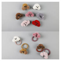 Autumn and winter small cute cartoon felt three-dimensional Teddy dog hairpin Plush ball ball hair circle female head rope Childrens hair accessories