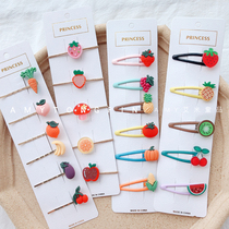 Childrens Hyuna wind hairpin Girls net brown candy color fruit and vegetable BB clip word clip tie hair head rope set