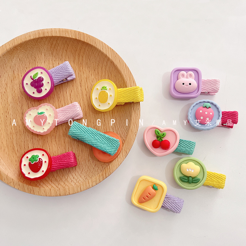 Korean Baby Hair Clips That Don'T Damage Hair, Cute Cartoon Animal Hairpins for Girls, Fruit-Themed Fully Covered Fabric Baby Girl Side Clip Set