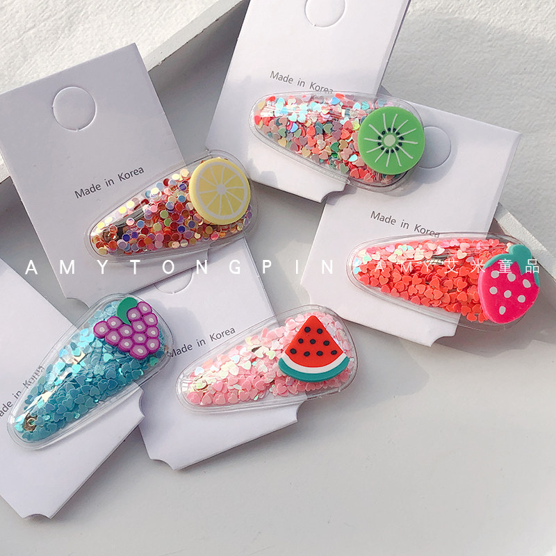 Korean summer new color quicksand transparent fruit cartoon bb clip PVC high transparent edge clip cute baby hair clip