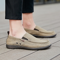 Warrior pull back driving shoes One foot pedal set foot lazy shoes Korean edition solid color mens shoes Soft soled shoes Canvas shoes