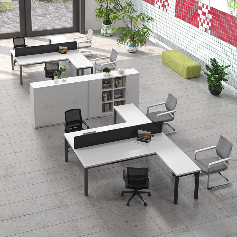 Double digit desk face to face L shaped corner boss table and chairs combination minimalist bench single manager table 