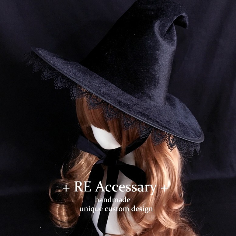 RE *Witch Trainee* Halloween Witch Hat Wizard Lolita Dark Gothic Lace Wide-brimmed Hat