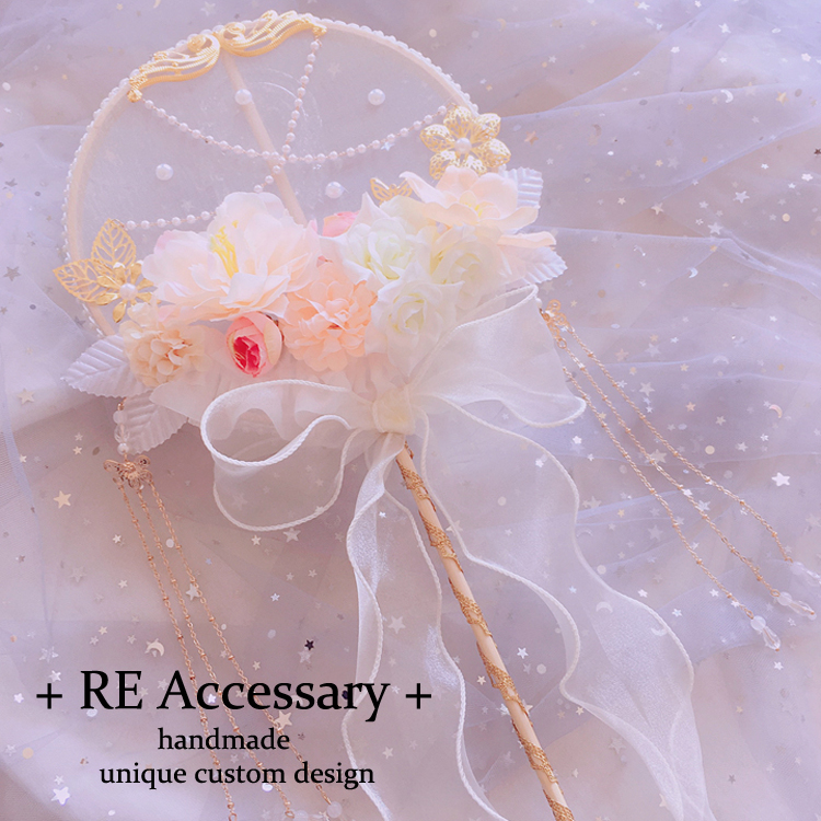 RE home original lolita hand made with long handle group fan cloud late night flower one thousand tree small items photo props 