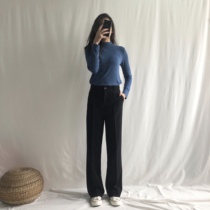 2020 spring new suit mop pants womens high waisted wide leg pants straight tube loose thin drop feeling cloud pants College