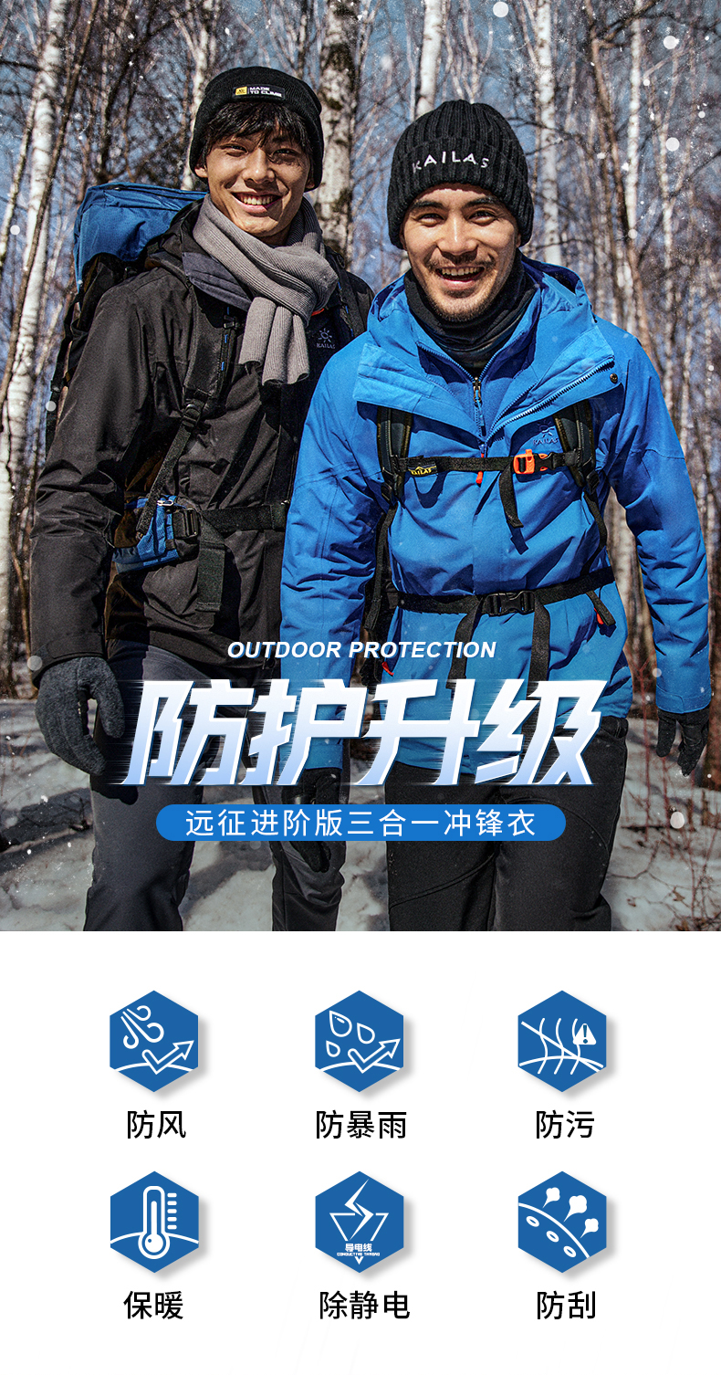 凯乐石 Kailas 防水透湿8千 男女防风保暖三合一冲锋衣 图4