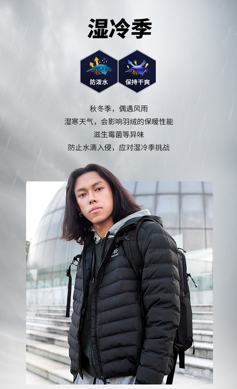 凯乐石 秋冬新款 650蓬90%拒水鹅绒 男轻量防水羽绒服 图6