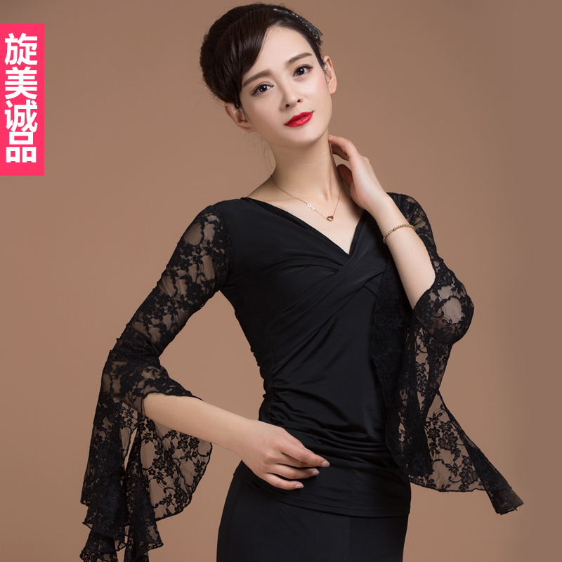 Modern dance clothing top new long-sleeved practice suit square dance Latin dance suit adult women autumn short-sleeved lace