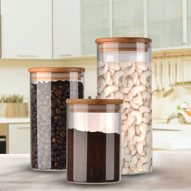 Coffee Bean Seal Jar Subtransparent Glass Bottle with lid Large Number Home Kitchen Dry Grain Jars Grocery Store Jars