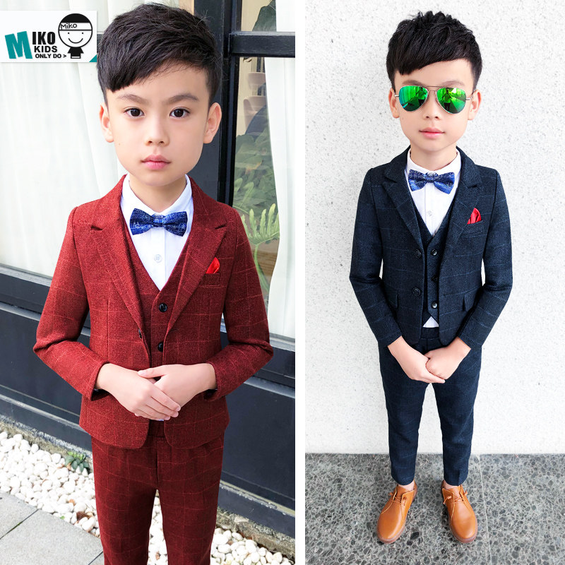 2020 boy fall new gown Dress Flower Boy's small gown suit Children's suit Three sets
