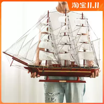Modern home decoration red wooden sailing boat model solid wood craft boat ornaments smooth decoration simulation wooden boat large