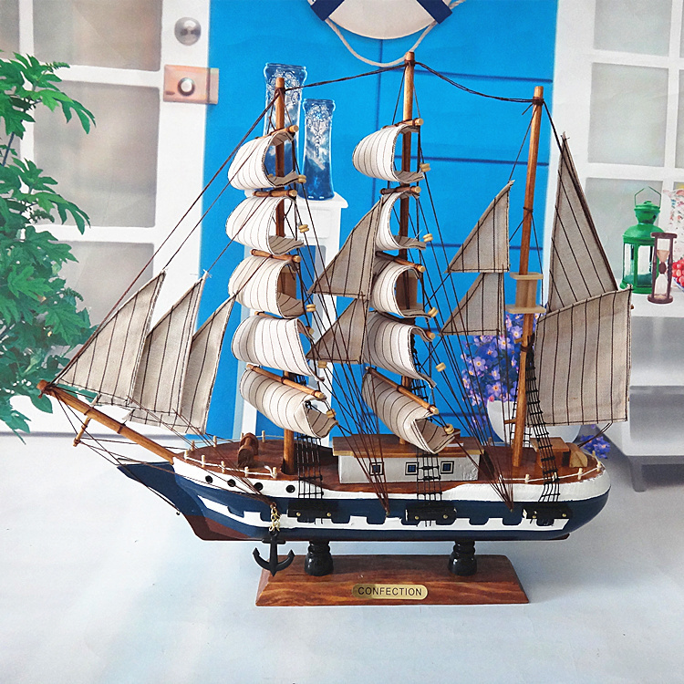 Wooden sailing boat model Mediterranean smooth sailing Home decoration craft boat Creative birthday gift Qingdao boat