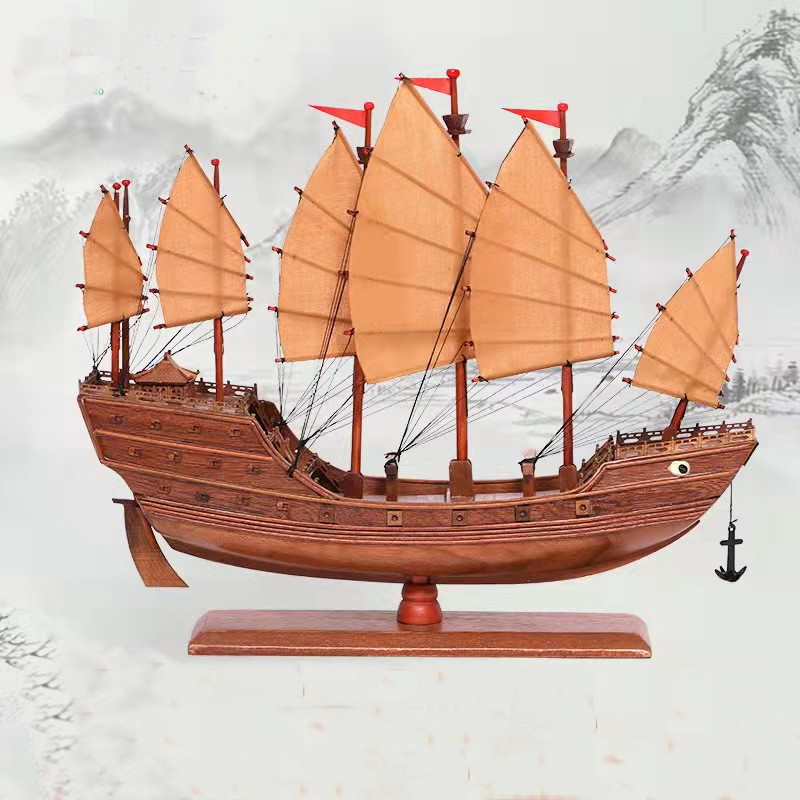 Grapewood Ancient Sailing Model Zheng and Baoshiao Red Boat Fubou Classical Home Decorative Goods Creative Pendulum Wine Cabinet