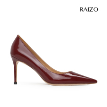 RAIZO light luxury patent leather wine red high heels womens thin heel pointed leather bottom handmade shoes 2021 new