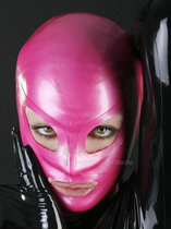  Latex Clothing Tight Bag Headgear Seductive Sexy Headgear Cos Pearlescent Pink Latex Mask Red M