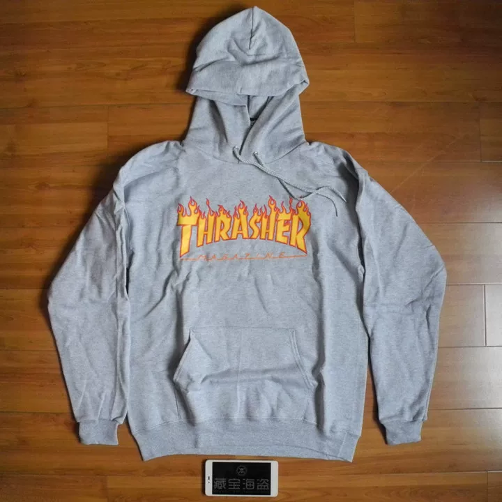 Худи Thrasher с огненным логотипом — размеры S–L, цвета чёрный, тёмно‑синий, серый