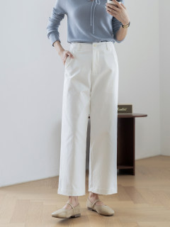 White straight pants for women 2025 autumn new korean style french slightly loose wide-leg pants light color versatile casual trousers