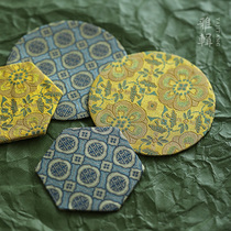 Yajitang West Array woven silk brocade handmade coaster six-sided round cup holder tea mat tea ceremony accessories