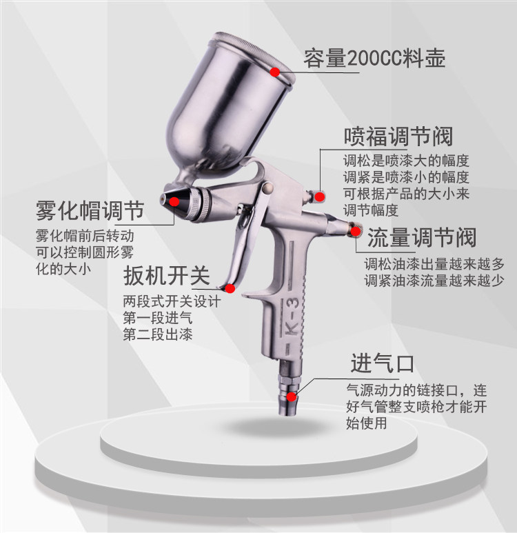 K-3 spray gun paint spray gun K3 spray gun small touch-up paint gun caliber 0 5 round mouth flat mouth
