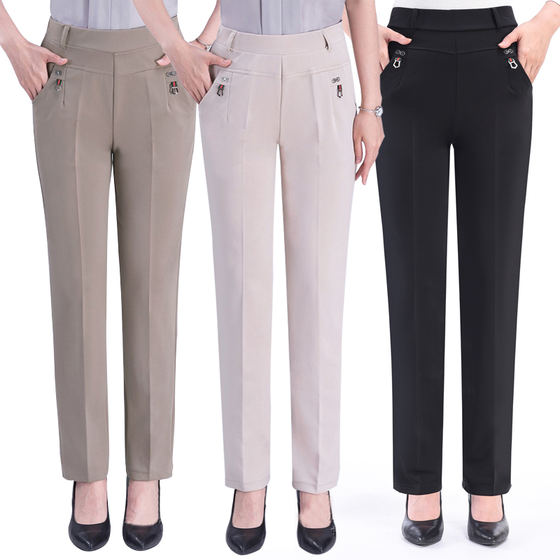 Middle-aged and elderly women's pants summer thin elastic high waist casual pants large size loose elastic mother pants straight trousers