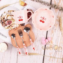 ins Japanese style pink yogurt cereal bowl Salad bowl Cute breakfast mug Coffee cup milk cup girl heart