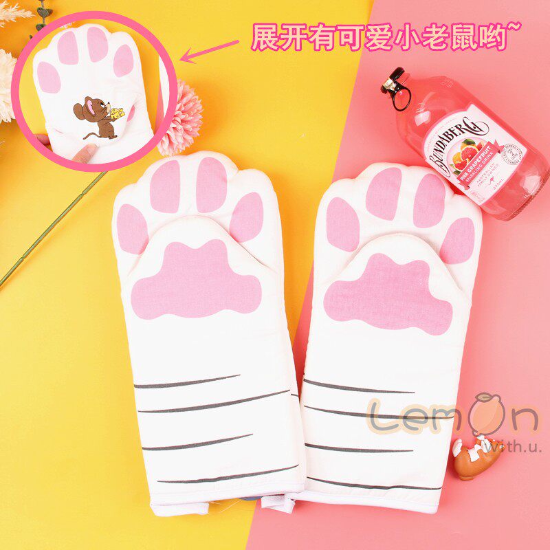 Cute cute cat's claw thick insulation gloves Baking barbecue special kitchen oven microwave anti-scalding resistant to high temperatures