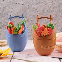 Wheat orange stalk fruit fork set two teeth 16 pieces Eat cake dessert dessert small fork barrel leaves Food grade