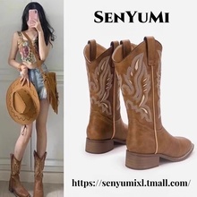 Large embroidered Western denim boots for women's 2024 spring new travel outfit desert boots desert river knight boots