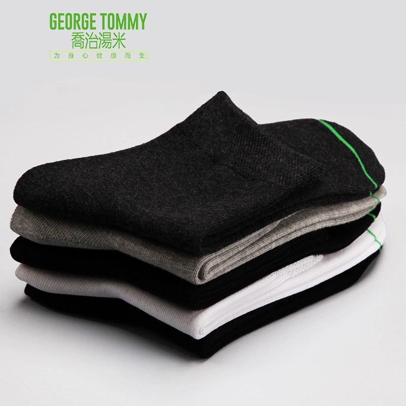 George Tommy 5 đôi tất cotton thoáng khí không biến dạng vớ đơn giản vớ thể thao vớ thuyền trong ống vớ nam - Vớ thể thao