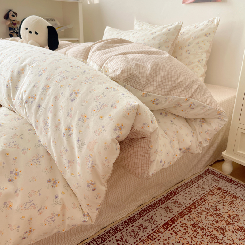 American International Students Twin Four-Piece Set, All-Cotton Fabric, Fresh Floral Pattern, Full Bedding Set, British Double