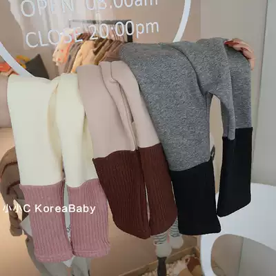 Color matching plus velvet inner pants Korean baby clothes 2021 autumn and winter men and women children's baby cotton slim-fit long pants