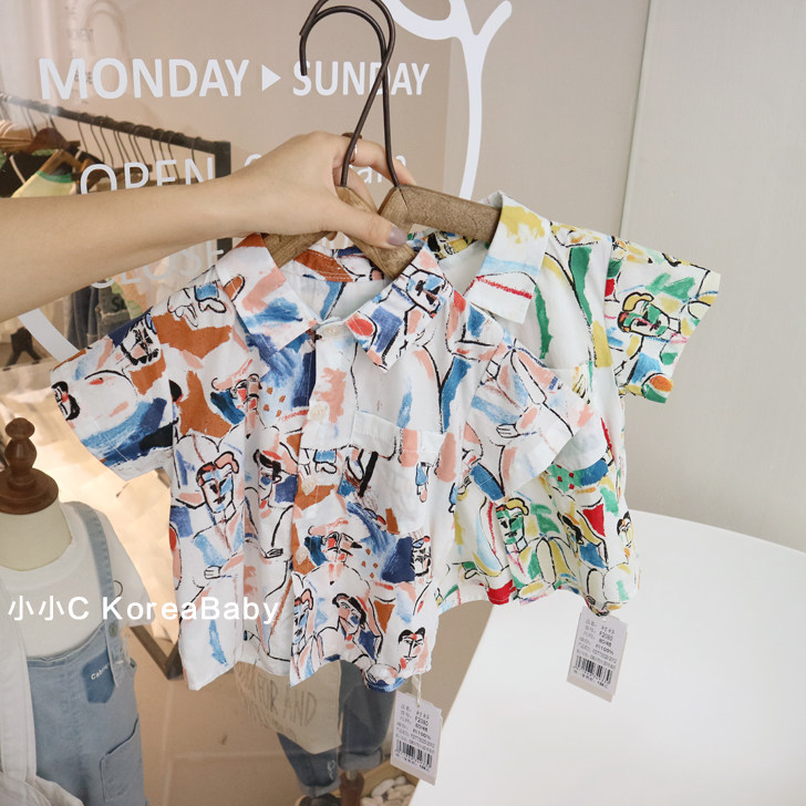 Baby graffiti cotton short - sleeved shirt Korean baby dress 2022 new boys and girls half - sleeved tops