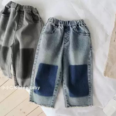 Korean baby burr straight jeans 2021 autumn new men's and women's children's baby casual long pants