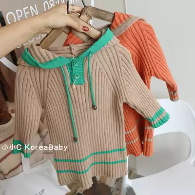 Yangpai hooded knitted sweater skirt Korean baby dress autumn and winter new female baby medium long sweater sweater