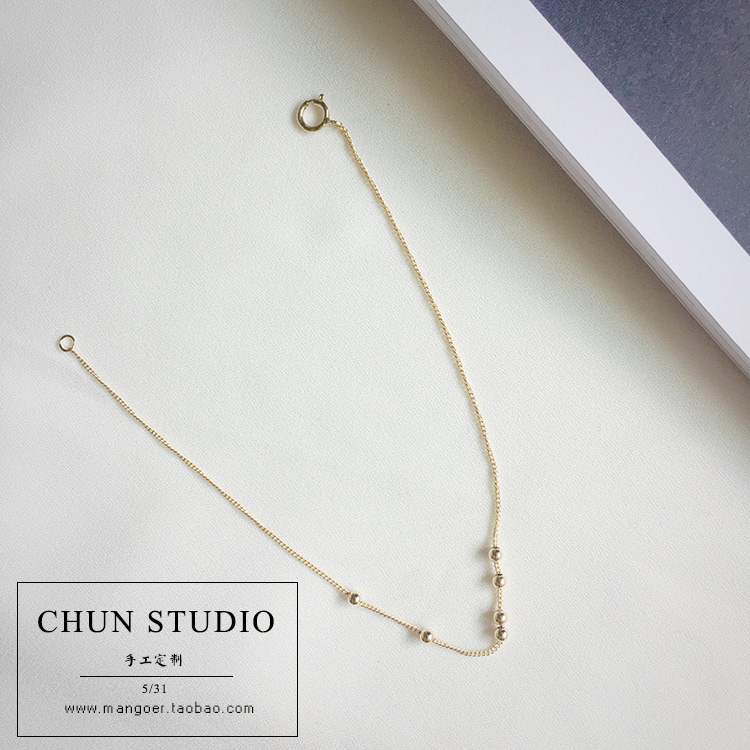Các mẫu đơn giản tùy chỉnh Hoa Kỳ nhập khẩu vàng nhỏ 14K hạt vàng bóng rất mịn và tốt, vòng chân châu Âu và Mỹ không phai lắc chân nữ vàng đẹp