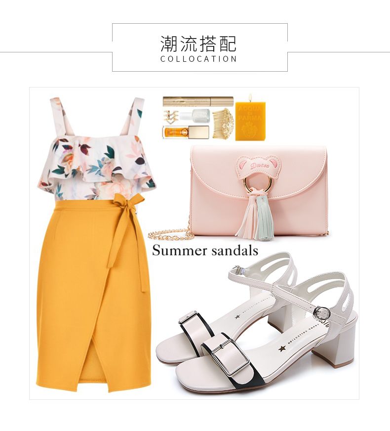 DUSTO 2018 hè mới cao gót châu Âu và Mỹ dày với khóa thắt lưng dép nữ thời trang DW18X1829A dép givenchy