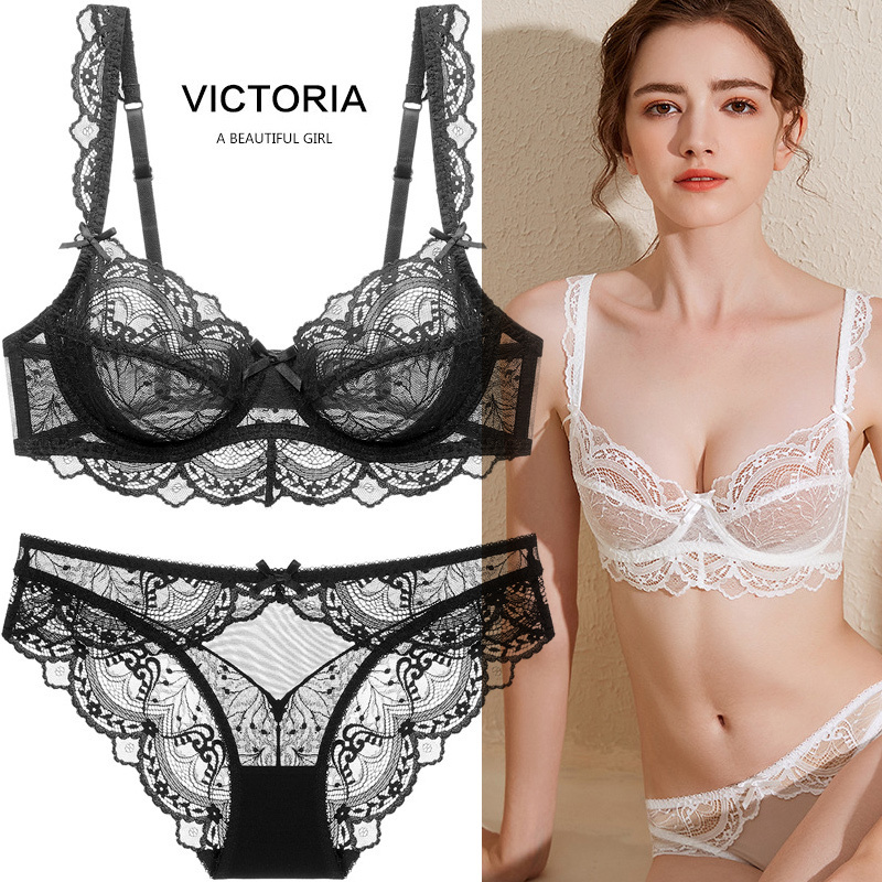 Aifila Victoria Sexy Lace Lingerie for Women, Ultra-Thin Breathable Non-Padded Bra Set, Makes Large Breasts Appear Smaller