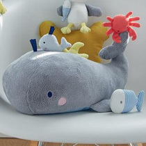 France JACADI SMALL WHALE SEA STAR SMALL FISH HAND GRIP TOY SUPER SOFT GREY BUNNY BEADED HAND RATTLE
