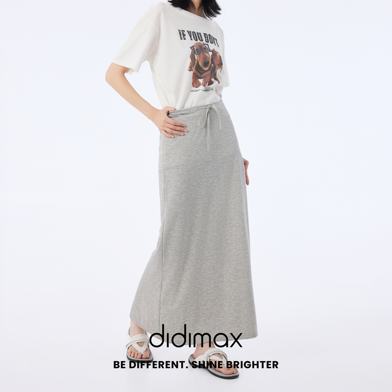 Didimax New Summer Style Gray Knitted Skirt, Slit Straight Long Skirt, Versatile and Simple X69721