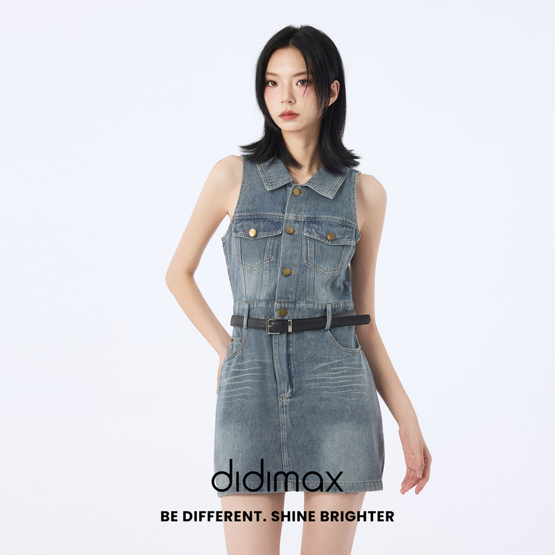 Didimax New Summer Style Blue Sleeveless Vest Dress Black Belt Simple Jumpsuit X79799 Didimax New Summer Style Blue Sleeveless Vest Dress Black Belt Simple Jumpsuit X79799