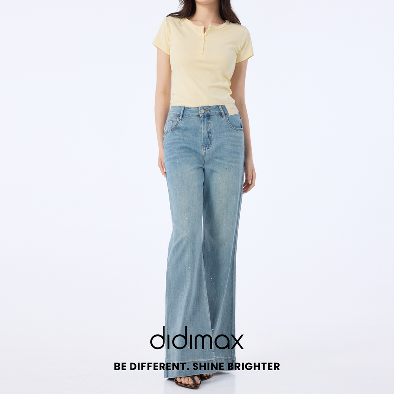 Didimax New Summer Style Washed Denim Blue Pants, Fine Sparkling Rhinestone Casual Jeans, Sparkling Rhinestone X59158