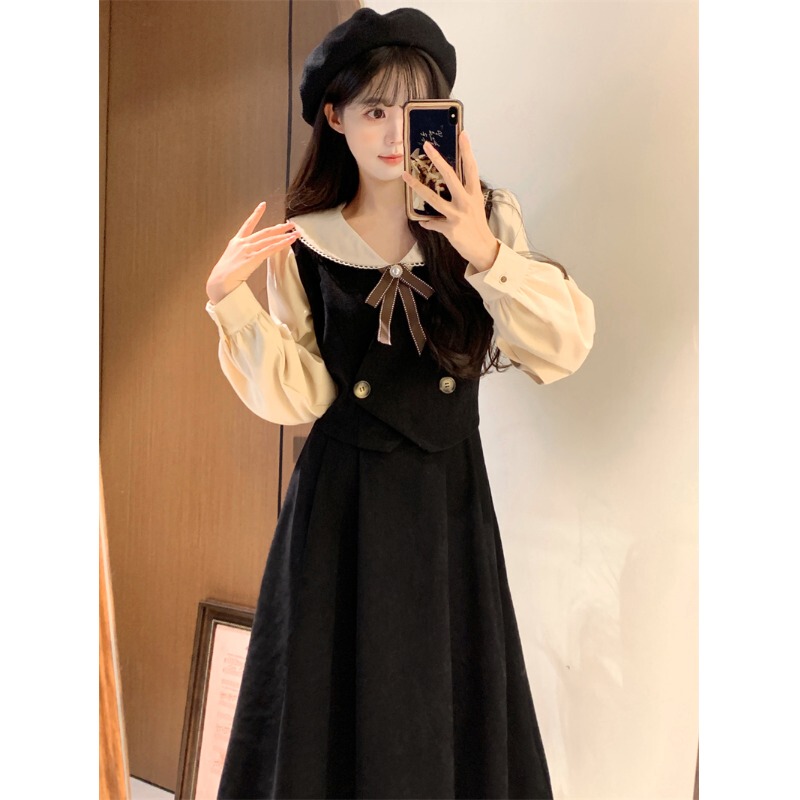 18-Year-Old Coming-Of-Age Ceremony Girl's Dress, High School Graduation Holiday Two-Piece Dress, Girl's Long-Sleeved Birthday Dress, Spring and Autumn