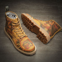 Mens shoes social youth high-top Martin boots yellow leather boots 2022 autumn trendy shoes students graffiti tooling boots