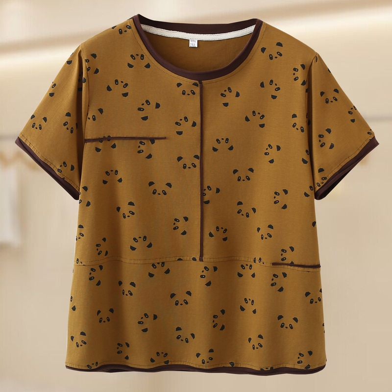 Mom's Short-Sleeved T-Shirt for Women, New Summer Style, Pure Cotton Top, Large Size, Loose Fit for Middle-Aged and Elderly, Slimming Printed Shirt for 50-Year-Olds