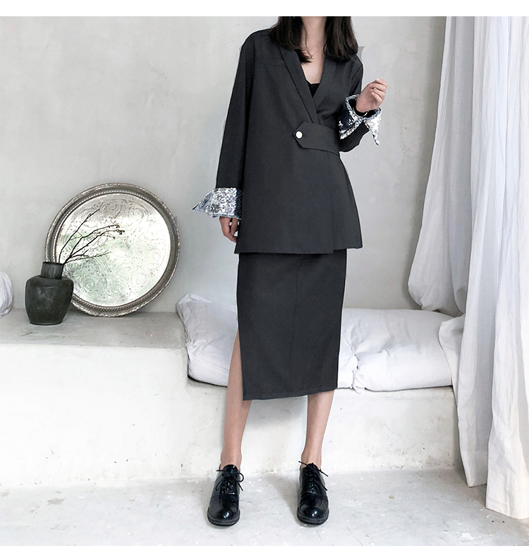 Bộ đồ vest nữ nhỏ bé 2018 xuân hè mới sang trọng phiên bản Hàn Quốc của bộ đồ dài tay điệu đà thoải mái vest đen nữ