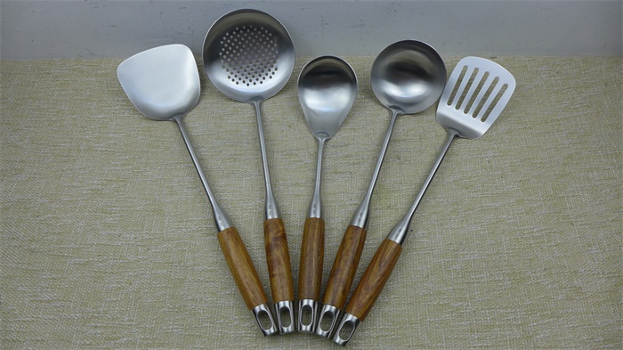 Rosewood solid wood anti-scalding handle pot spatula spoon colander frying spatula rice spoon set 304 stainless steel