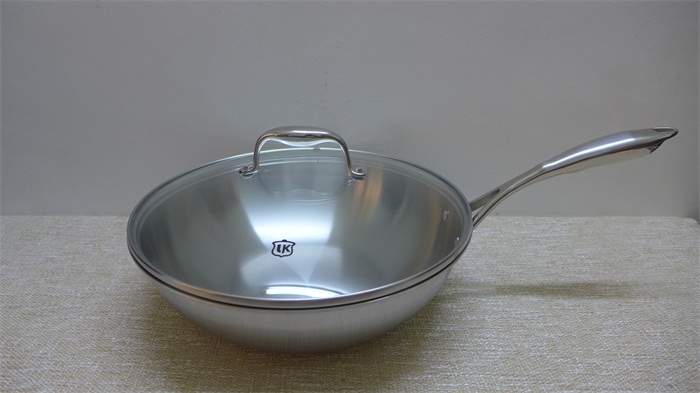 Foreign trade foundry private brand medical stainless steel wok integrated stove wok three-layer steel uncoated 30CM