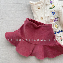 Korean childrens clothing girls skirt spring and autumn childrens baby foreign style corduroy ruffle skirt girl princess skirt