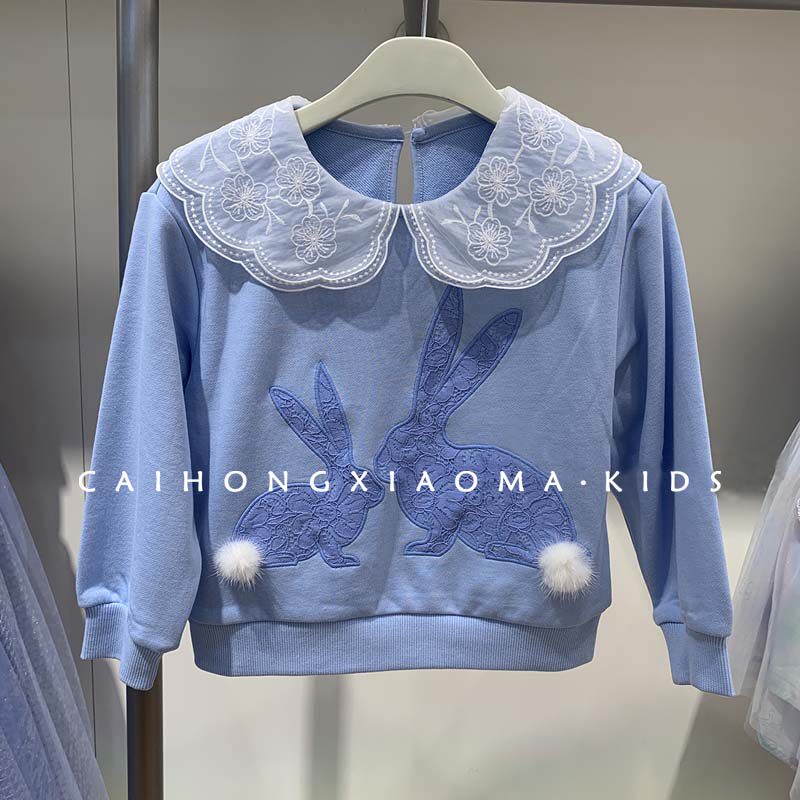 Korean version of children's clothing 2022 girl's clothing spring autumn little girl foreign air relaxed long sleeve round collar embroidered collar shirt tide 