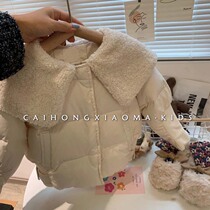Korean childrens clothing 2021 winter clothing girls foreign style thickened lapel jacket childrens baby foreign style cotton clothes Korean version of cotton clothes